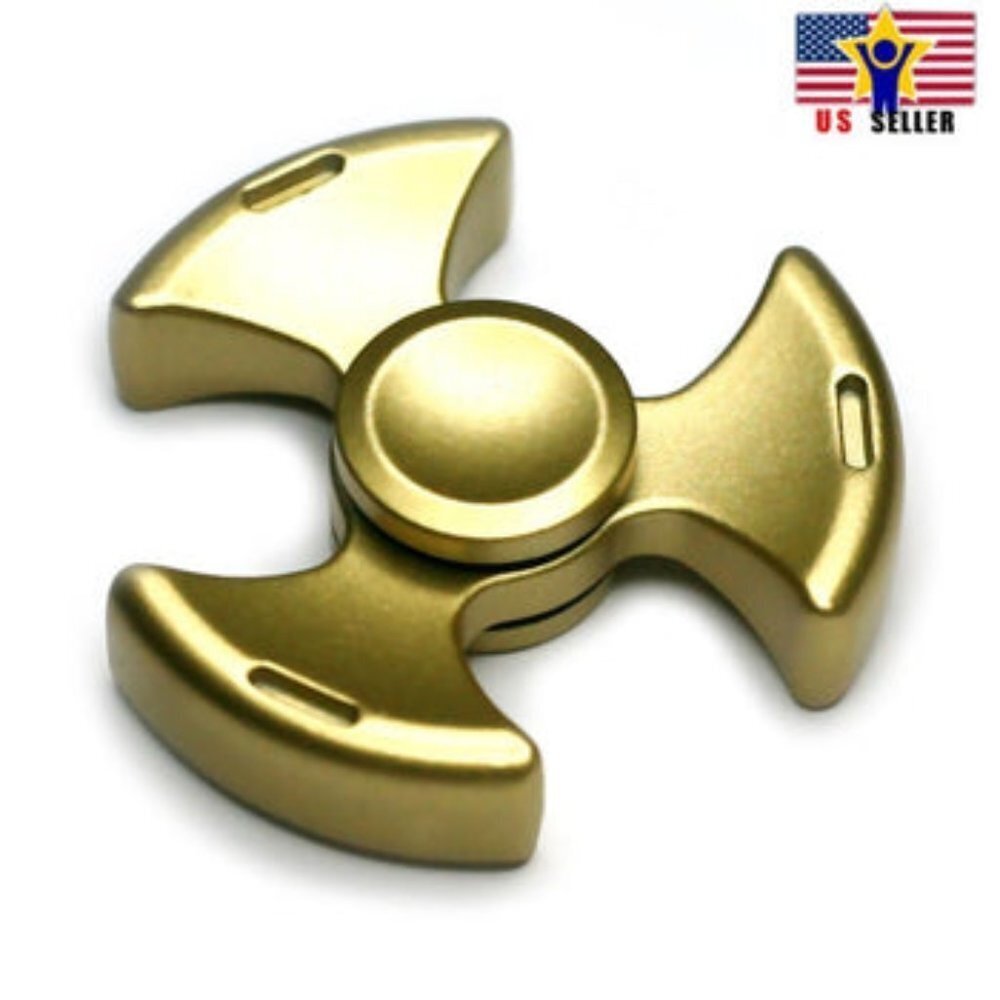 CASE + Heavy Weight Tri Three Arm Gold Metal Fidget Spinner Premium Titanium
